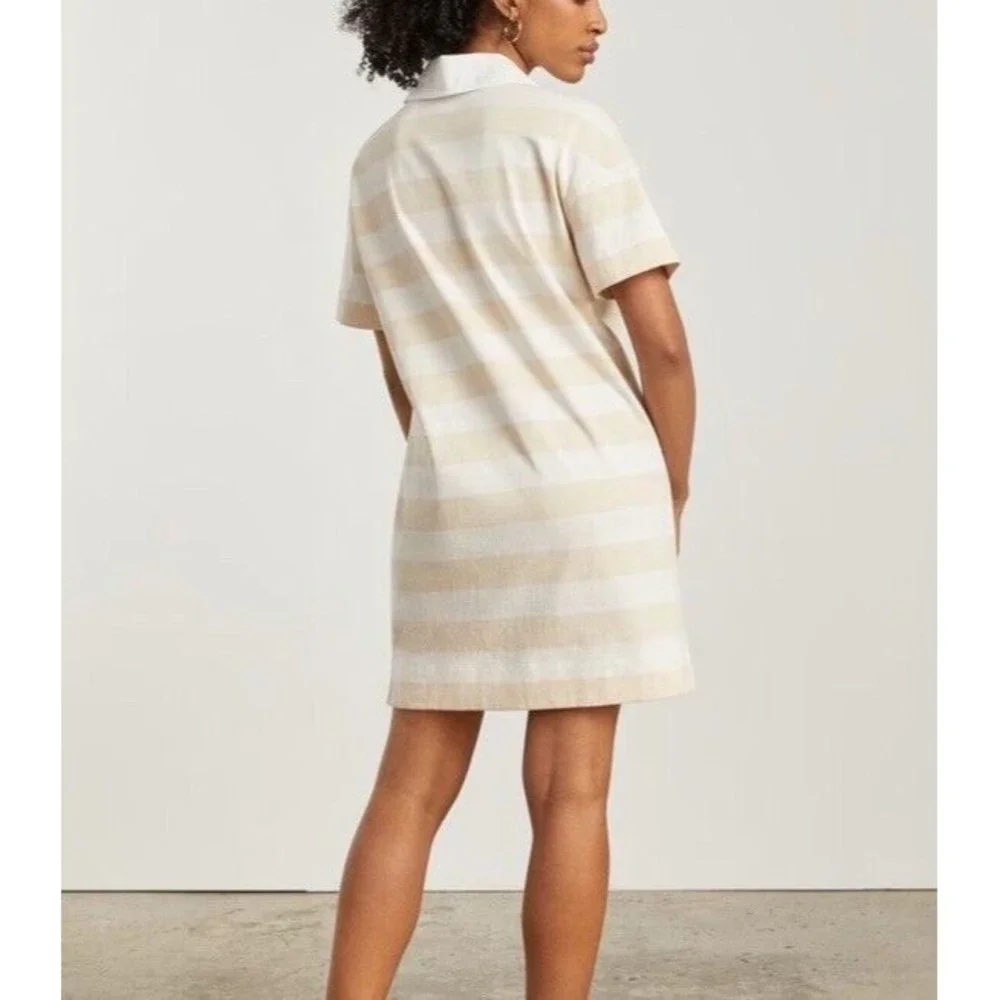 NWT Everlane Tan White Stripe Organic Cotton Polo Dress Size XS